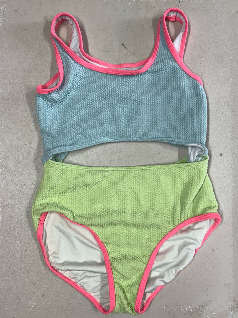 Old Navy Blue & Green Girls Cut-Out One-Piece Swimsuit with Pink Trim